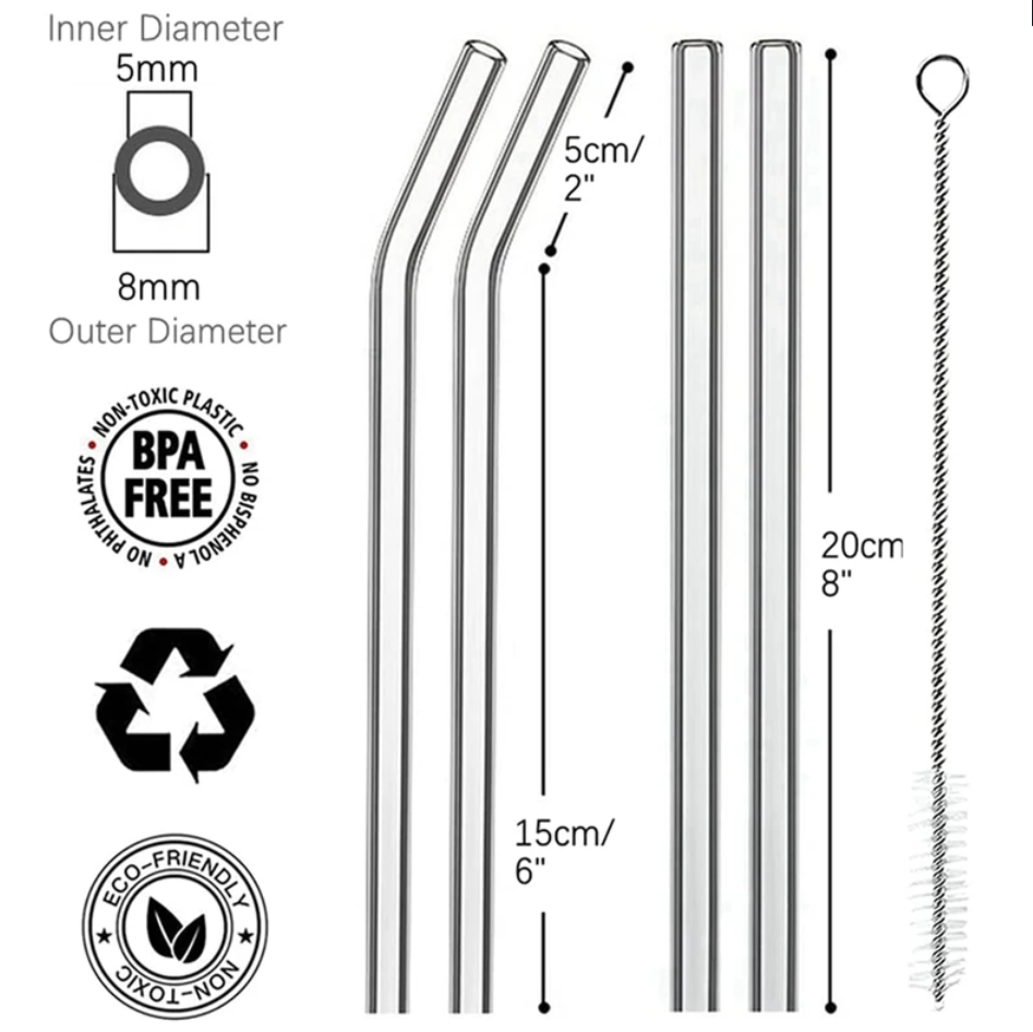 Glazen rietjes incl. reinigingsborstel