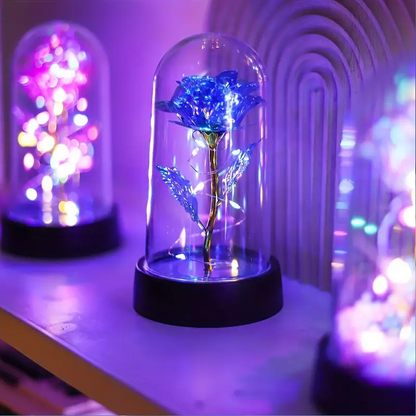 MOONOVA - Blauwe Galaxy Forever Roos met LED - Magisch Geschenk MOONOVA