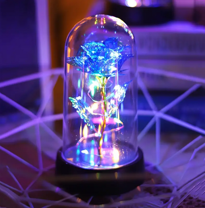 MOONOVA - Blauwe Galaxy Forever Roos met LED - Magisch Geschenk MOONOVA