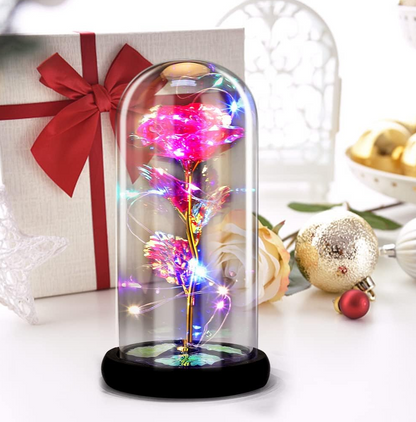 MOONOVA - Roze Galaxy Forever Roos met LED - Magisch Geschenk MOONOVA