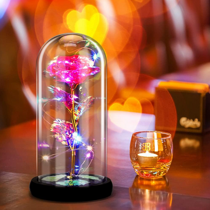 MOONOVA - Roze Galaxy Forever Roos met LED - Magisch Geschenk MOONOVA