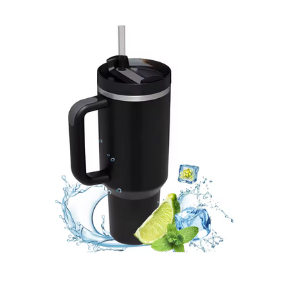 MOONOVA - Trendy Thermosbeker RVS + Rietje 1200ML | Zwart MOONOVA