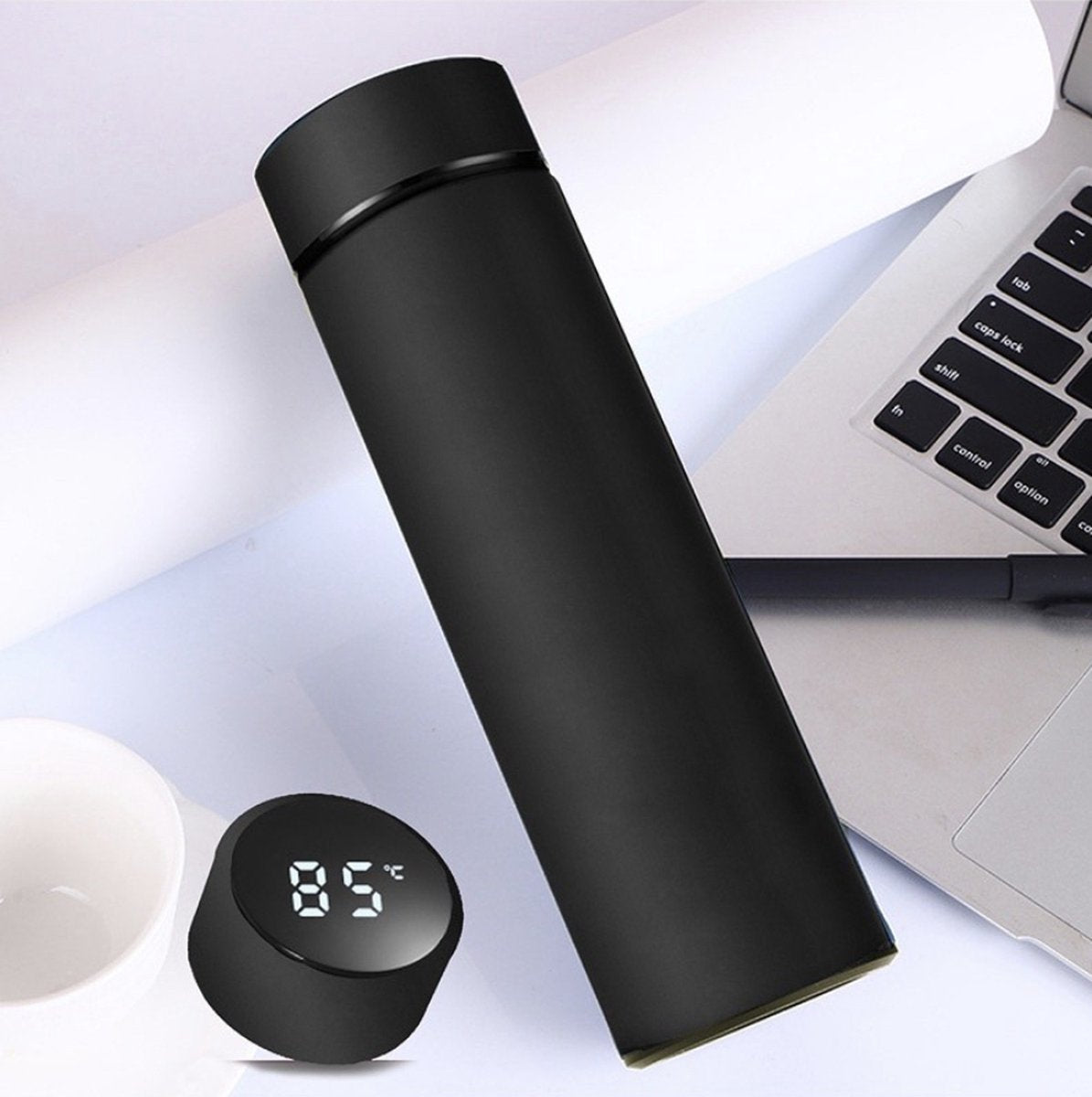 MOONOVA – Slimme RVS Thermosfles met LED Display | Zwart MOONOVA