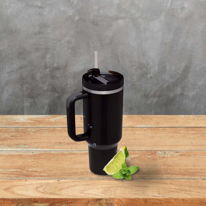 MOONOVA - Trendy Thermosbeker RVS + Rietje 1200ML | Zwart MOONOVA