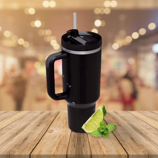 MOONOVA - Trendy Thermosbeker RVS + Rietje 1200ML | Zwart MOONOVA