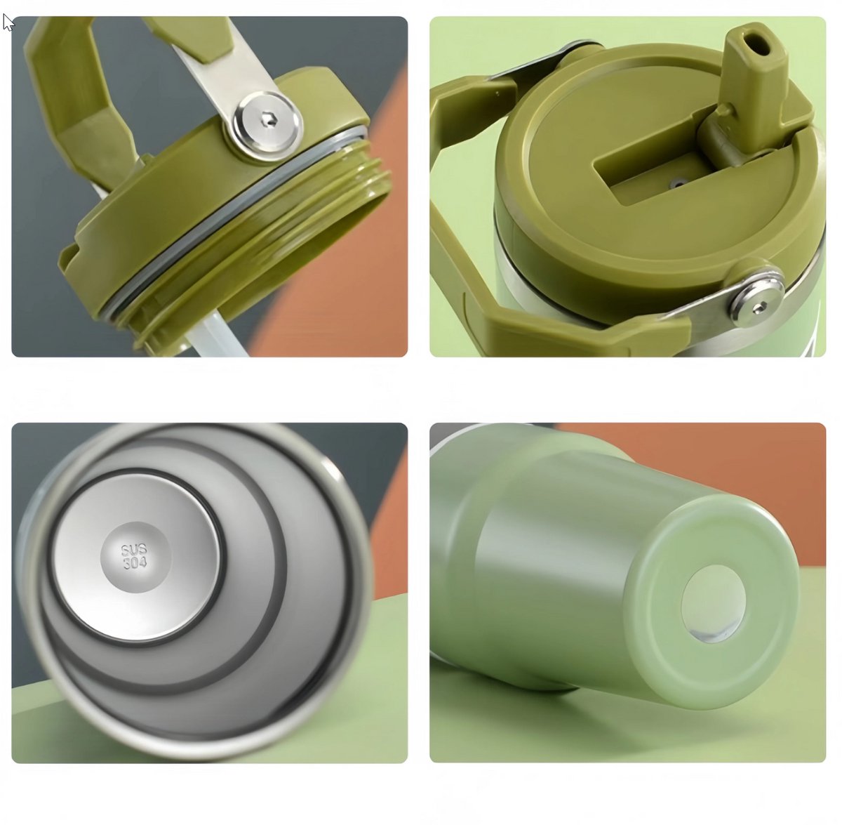 MOONOVA - Thermosbeker - RVS 890ml - Met Handvat & Rietje| Zwart MOONOVA