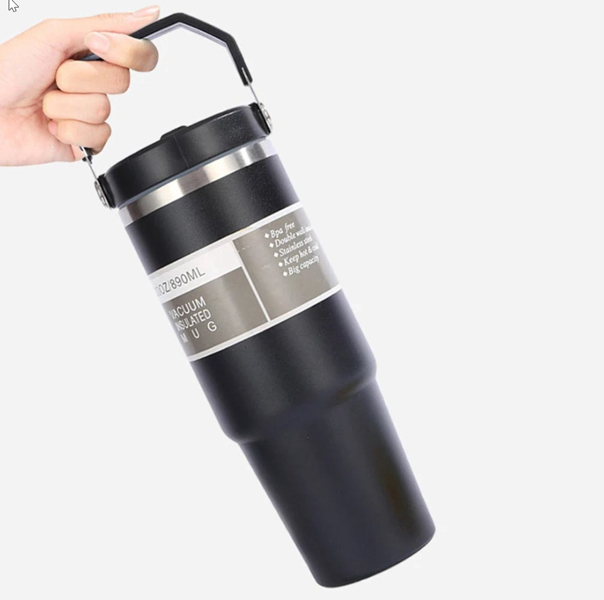 MOONOVA - Thermosbeker - RVS 890ml - Met Handvat & Rietje| Zwart MOONOVA