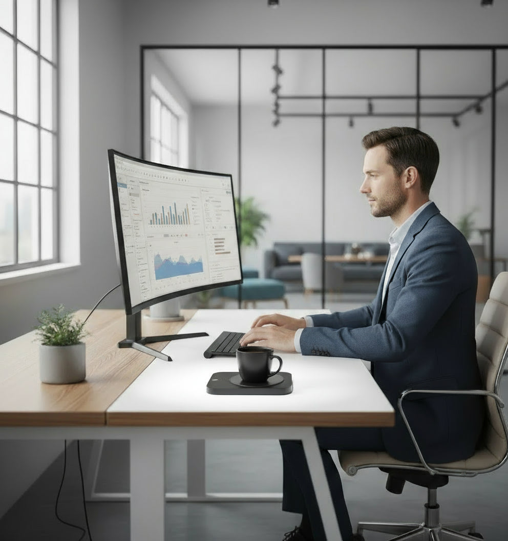 Verwarmde onderlegger met beker & deksel